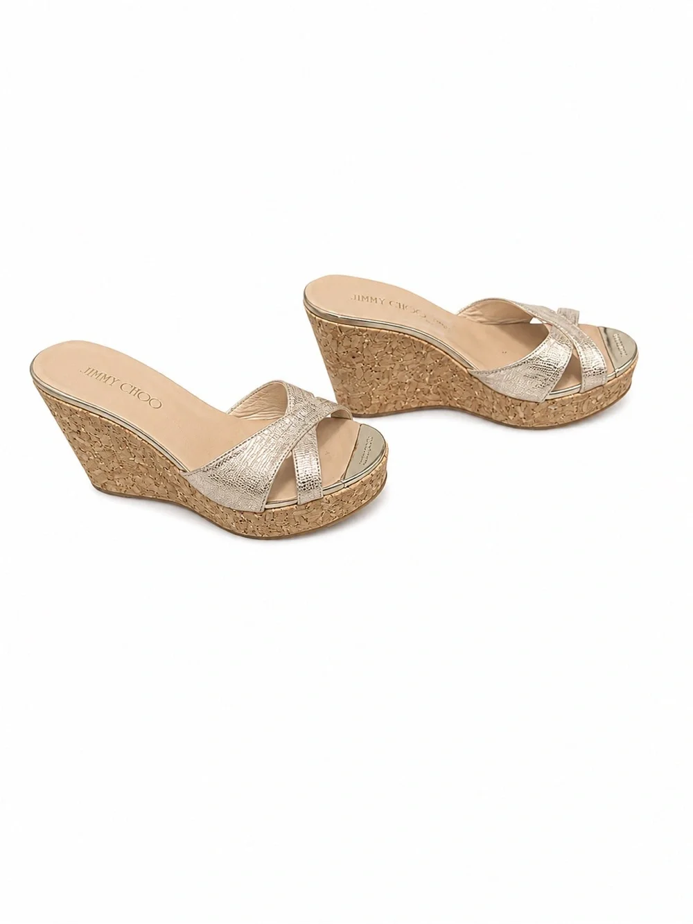 Jimmy Choo Metallic Wedge Slide Sandals Mules